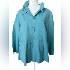 Habitat Sea Glass Crinkle Textured Button Front Swing Shirt XL